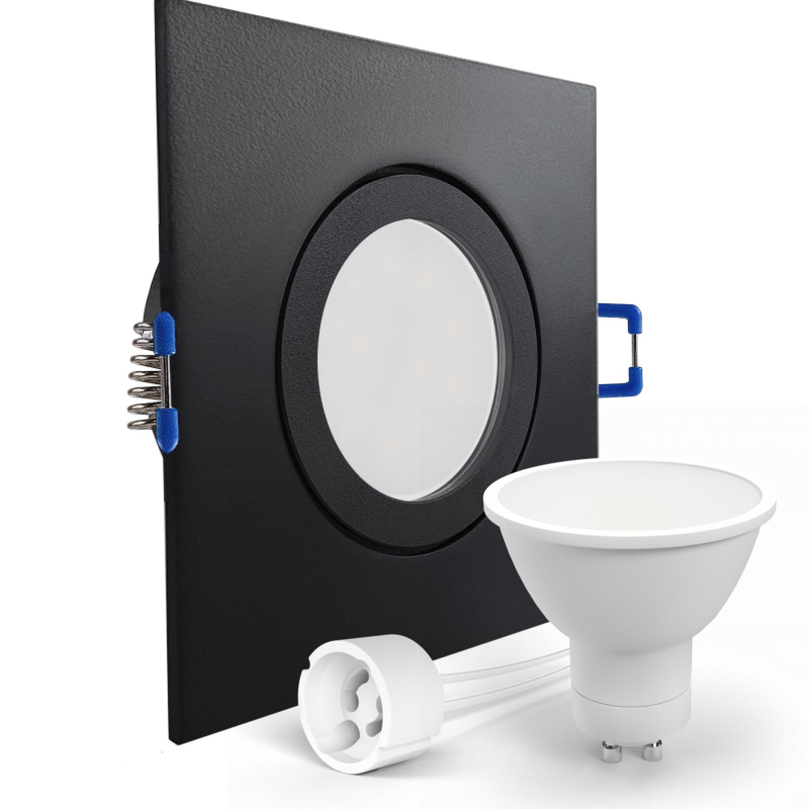  LED Deckenspot Feuchtraum IP44 schwarz eckig quadratisch Glas Einbaudurchmesser Ø 60mm - 85mm Tiefe 64mm Fassung 1,2W LED Lichtfarbe warmweiß GU10 230V